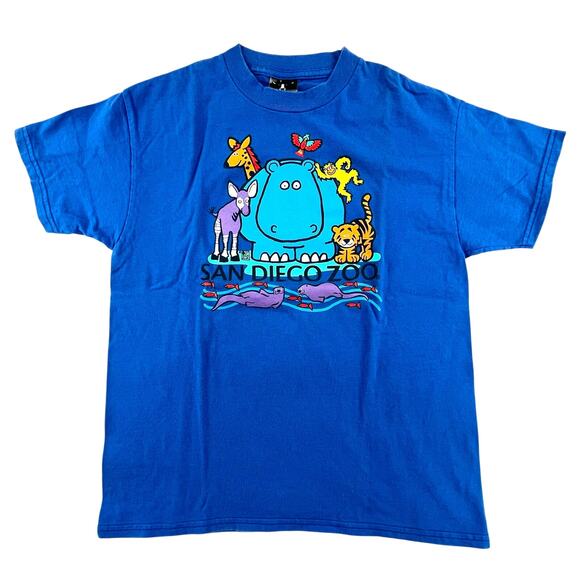 MIA | 90s Blue M San Diego Zoo Kidcore Animal Print Cropped Mini Baby Tee - Picture 1 of 6